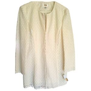TALBOTS Woman Petites Ivory Daisy Floral Lace Jacket 16 Wide Petite Romantic